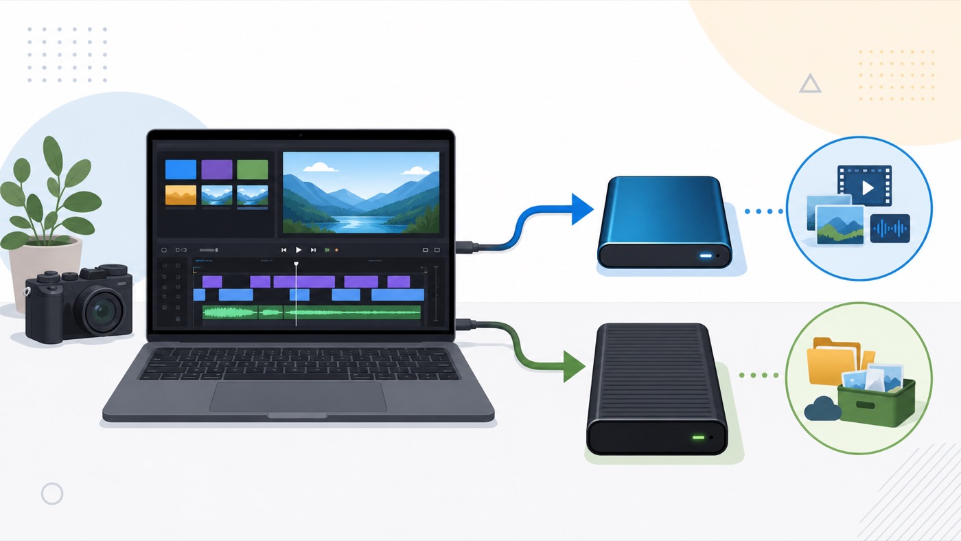 SSDとHDDを使い分ける動画編集ワークフローのイメージ